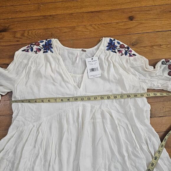 Free People Te amo White Embroidered Boho Tunic Mini Dress Top Bell Sleeves S - Picture 8 of 10
